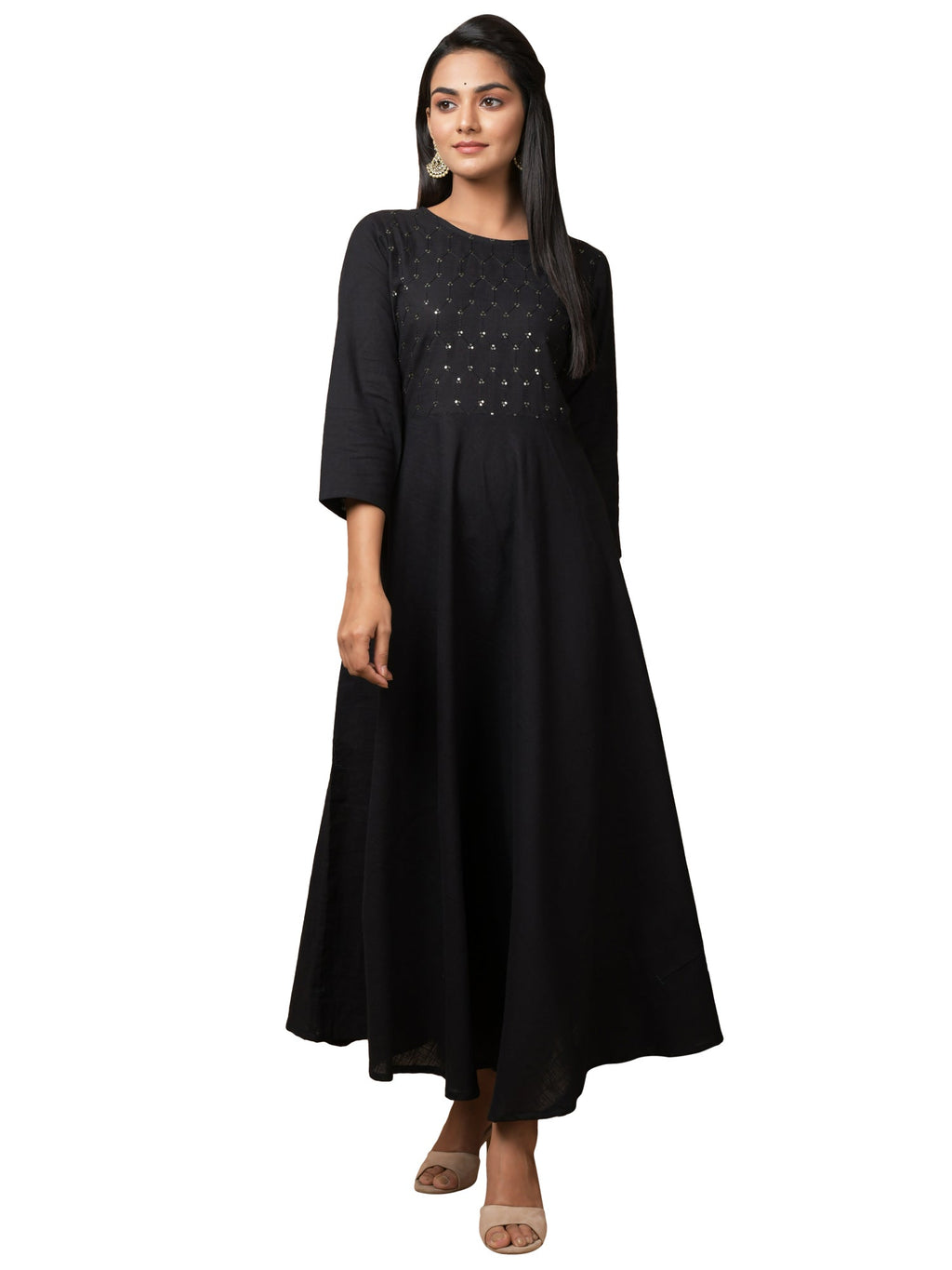 Kaajh Women's Black Solid Sequin Anarkali Kurta | Grocsy