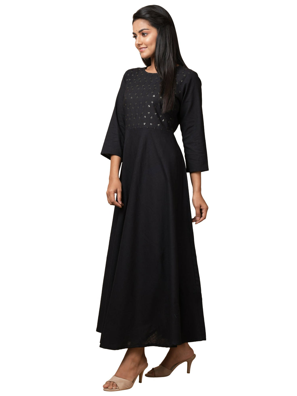 Kaajh Women's Black Solid Sequin Anarkali Kurta | Grocsy