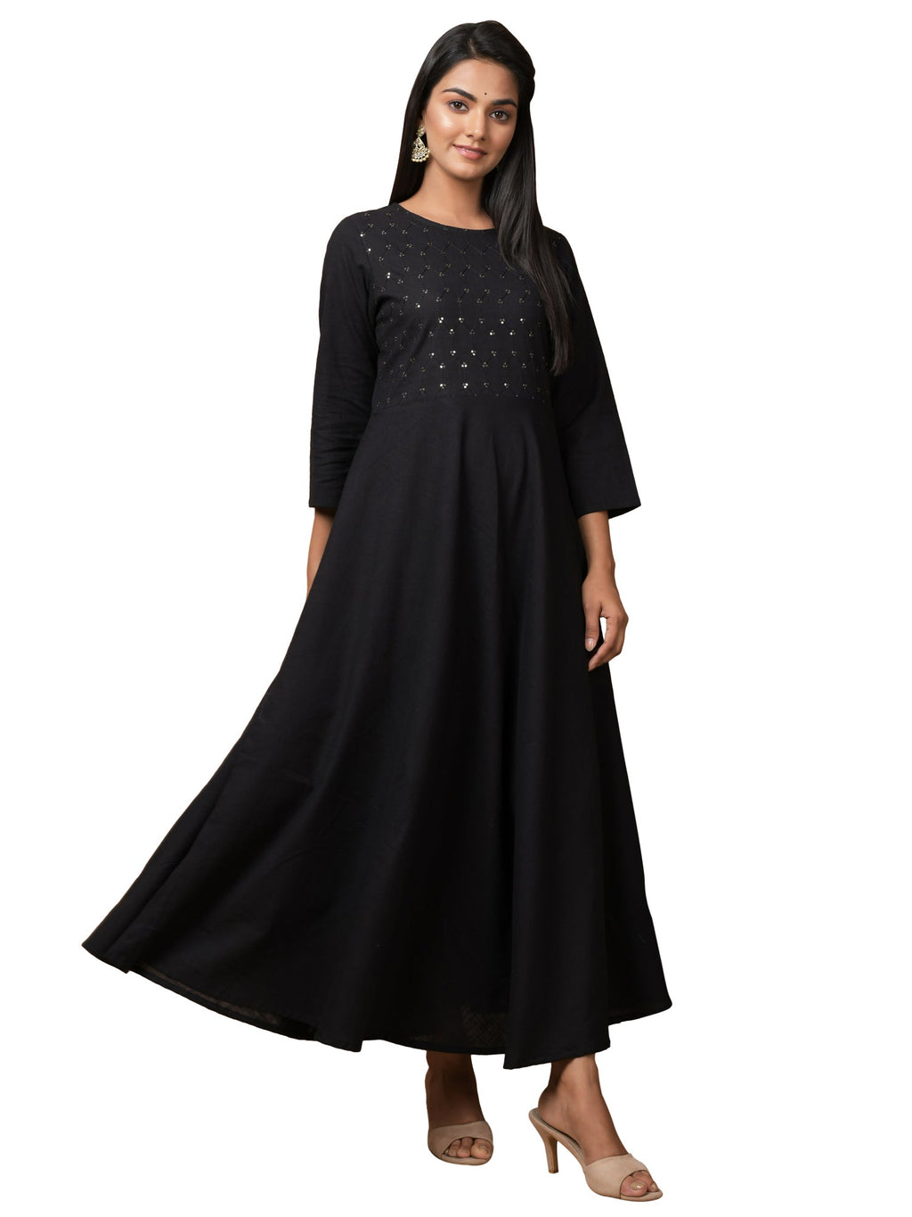 Kaajh Women's Black Solid Sequin Anarkali Kurta | Grocsy