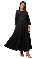 Kaajh Women's Black Solid Sequin Anarkali Kurta | Grocsy