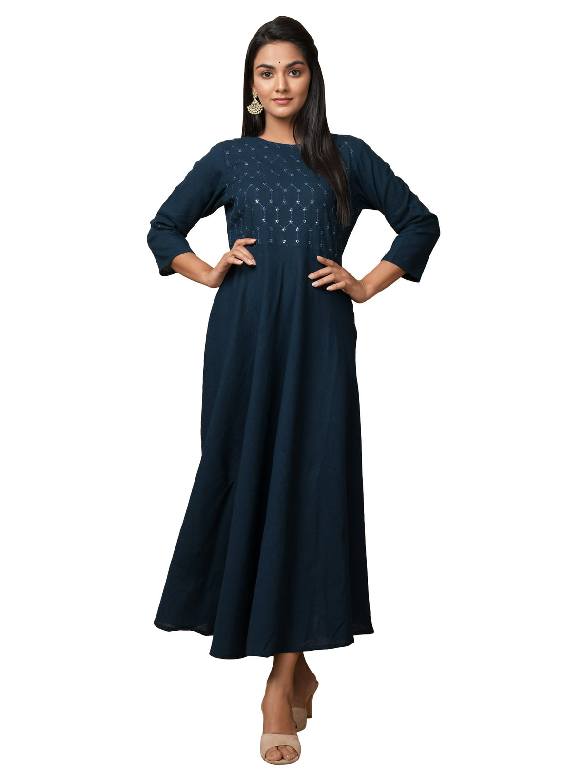 Kaajh Women's Blue Solid Sequin Anarkali Kurta | Grocsy