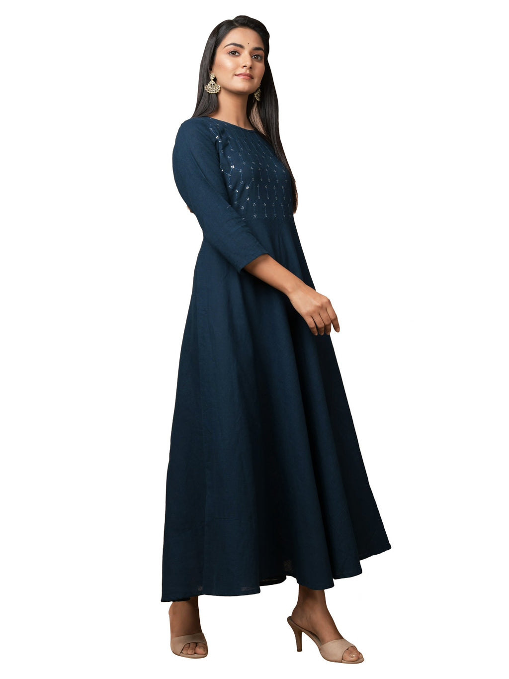 Kaajh Women's Blue Solid Sequin Anarkali Kurta | Grocsy