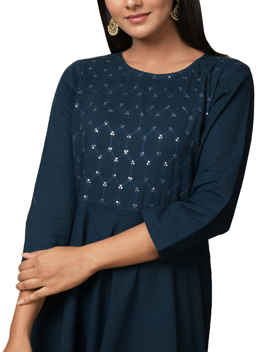 Kaajh Women's Blue Solid Sequin Anarkali Kurta | Grocsy