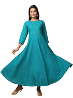 Kaajh Women's Green Solid Sequin Anarkali Kurta | Grocsy