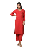 Kaajh Women's Red Solid Mirror Embellishment Kurta | Grocsy