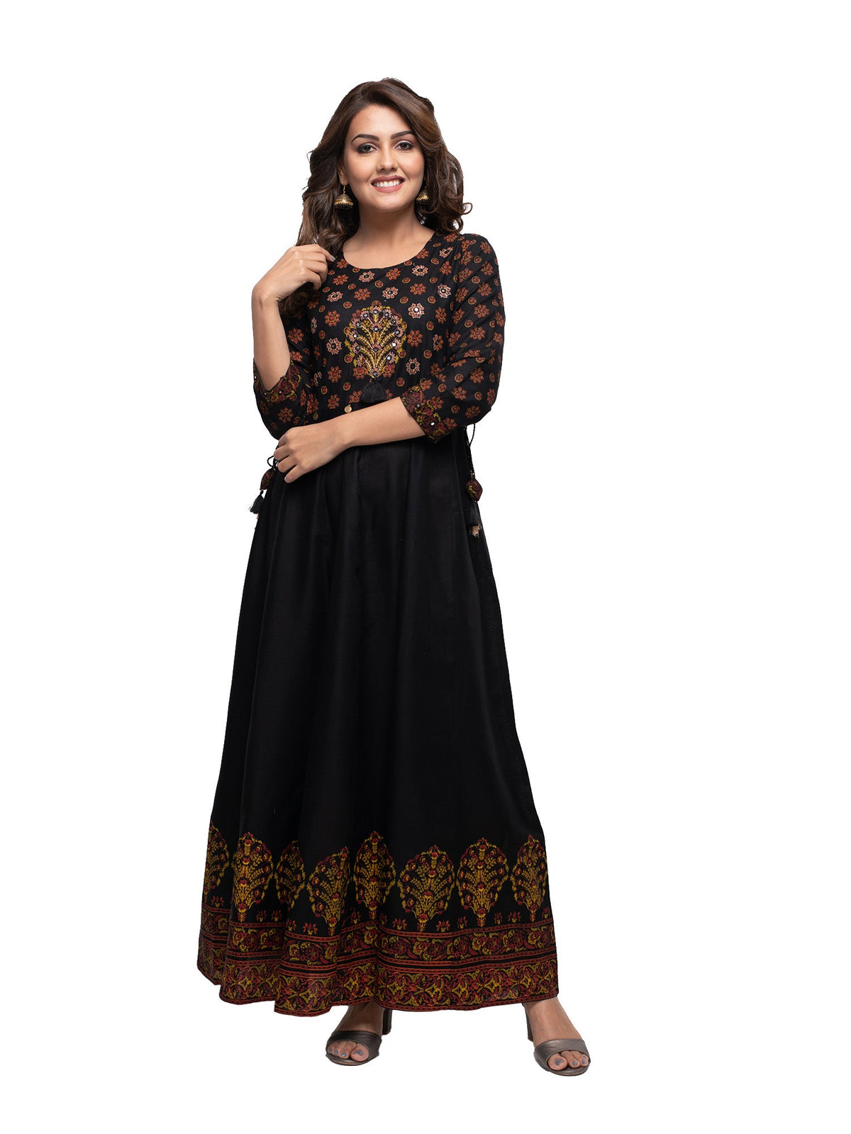 Kaajh Women's Black Mirror Embellishment Ethnic Kurta | Grocsy