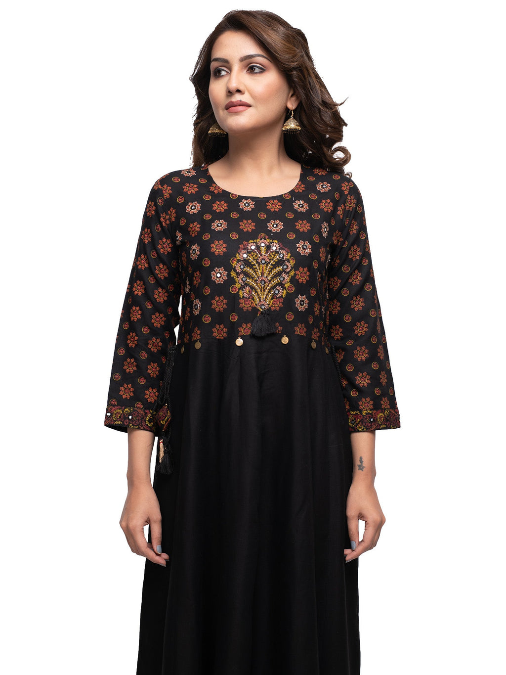 Kaajh Women's Black Mirror Embellishment Ethnic Kurta | Grocsy