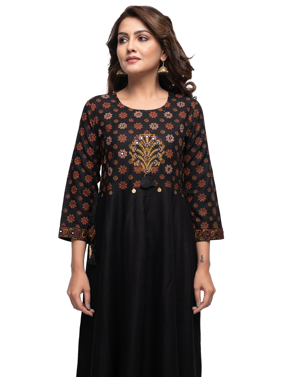 Kaajh Women's Black Mirror Embellishment Ethnic Kurta | Grocsy