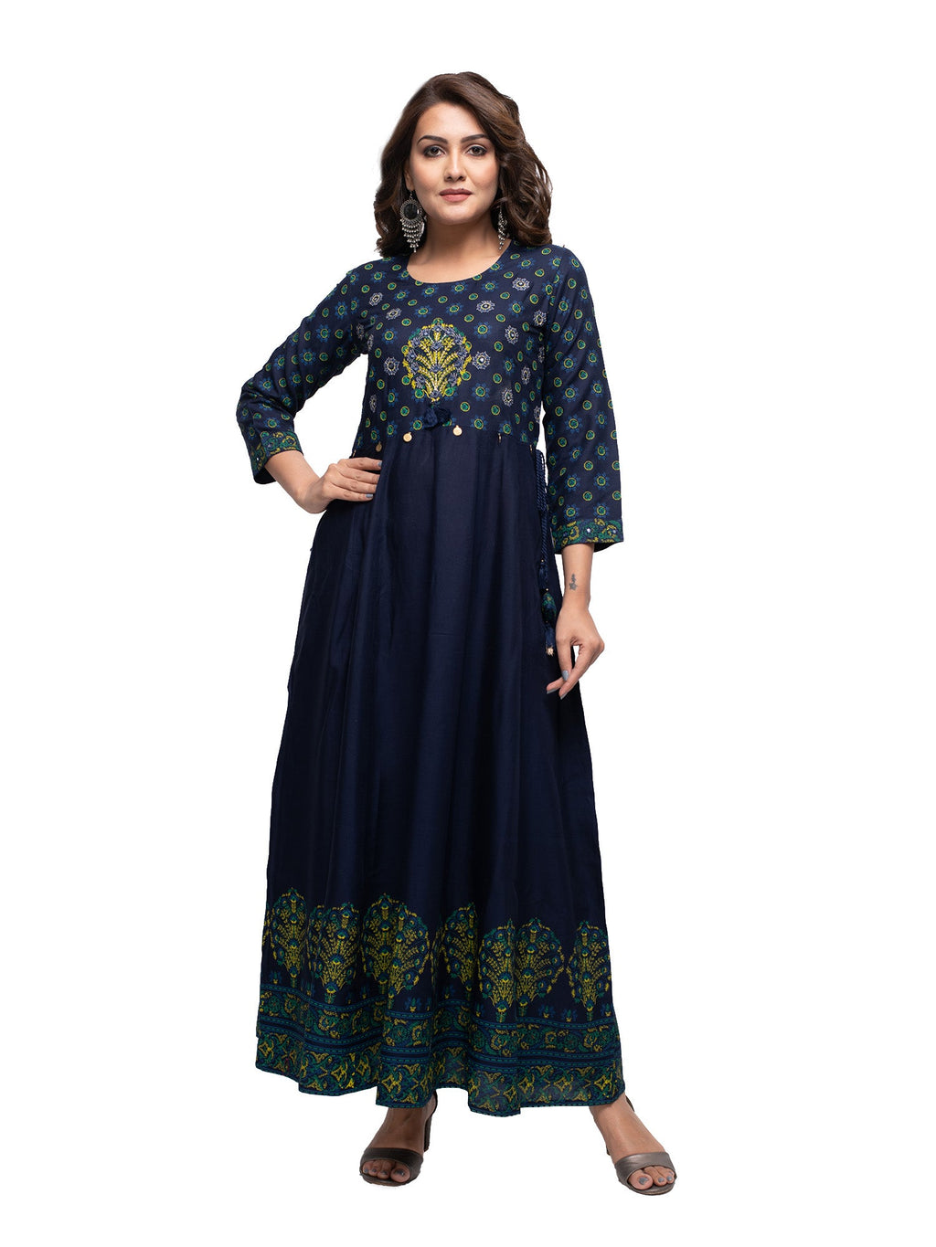 Kaajh Women's Blue Mirror Embellishment Ethnic Kurta | Grocsy