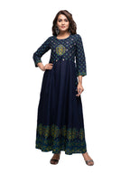 Kaajh Women's Blue Mirror Embellishment Ethnic Kurta | Grocsy