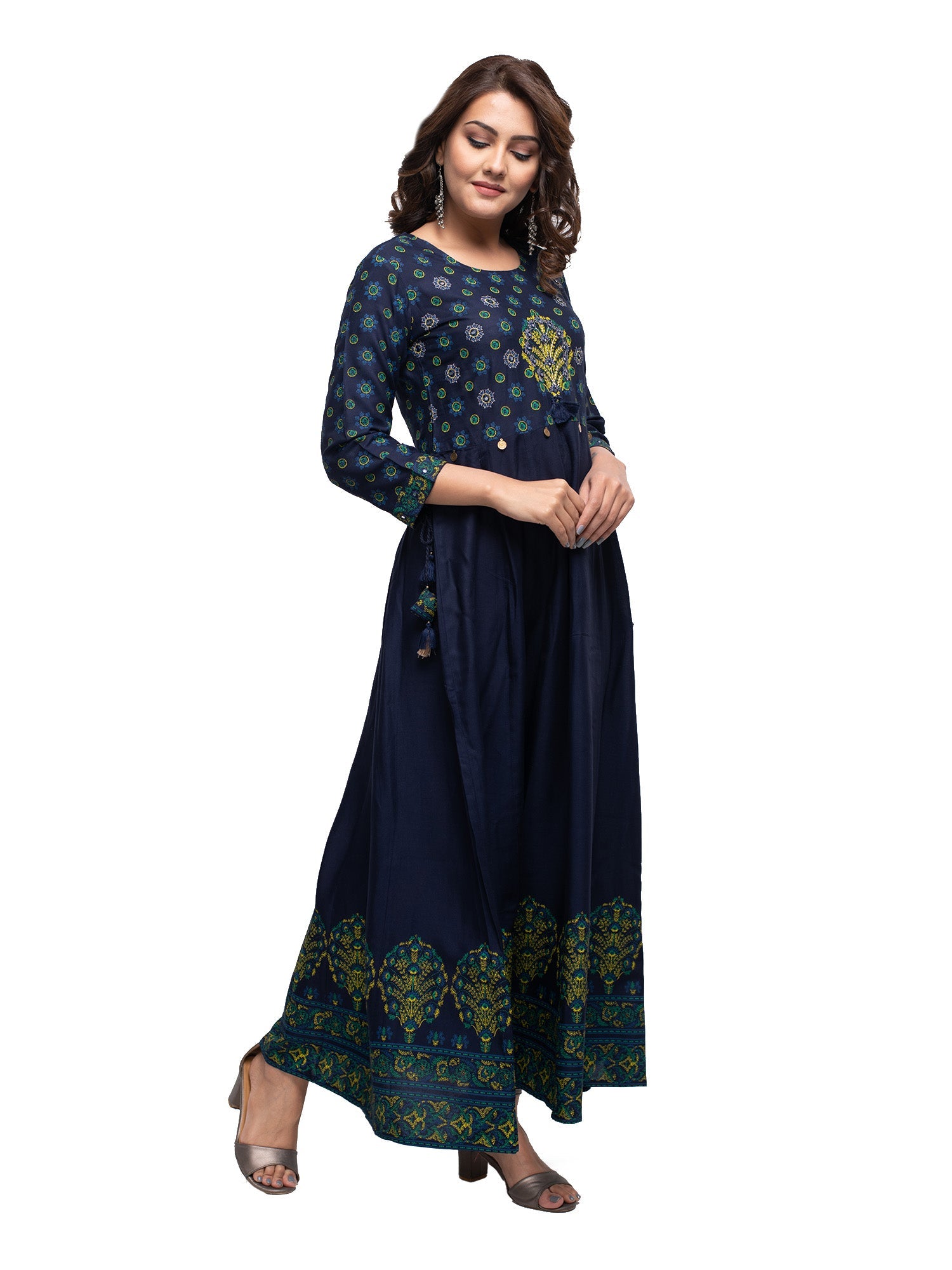 Kaajh Women's Blue Mirror Embellishment Ethnic Kurta | Grocsy