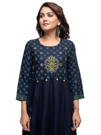 Kaajh Women's Blue Mirror Embellishment Ethnic Kurta | Grocsy
