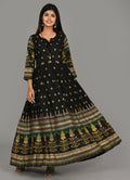 Kaajh Women's Black Green Gold Printed Ethnic Kurta | Grocsy