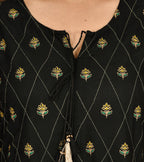 Kaajh Women's Black Green Gold Printed Ethnic Kurta | Grocsy