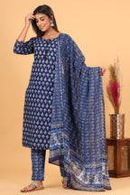 Kaajh Blue Floral Print Suit Set For Women | Grocsy