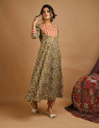 Kaajh Women's Green Kalamkari Floral Print Suit Set | Grocsy