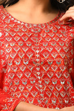 Kaajh Women's Red Bandhej Print Suit Set | Grocsy