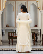 Kaajh Women's Off White EmbroideOff White Silk Kurta Sharara Set With Kota Doria Dupatta | Grocsy