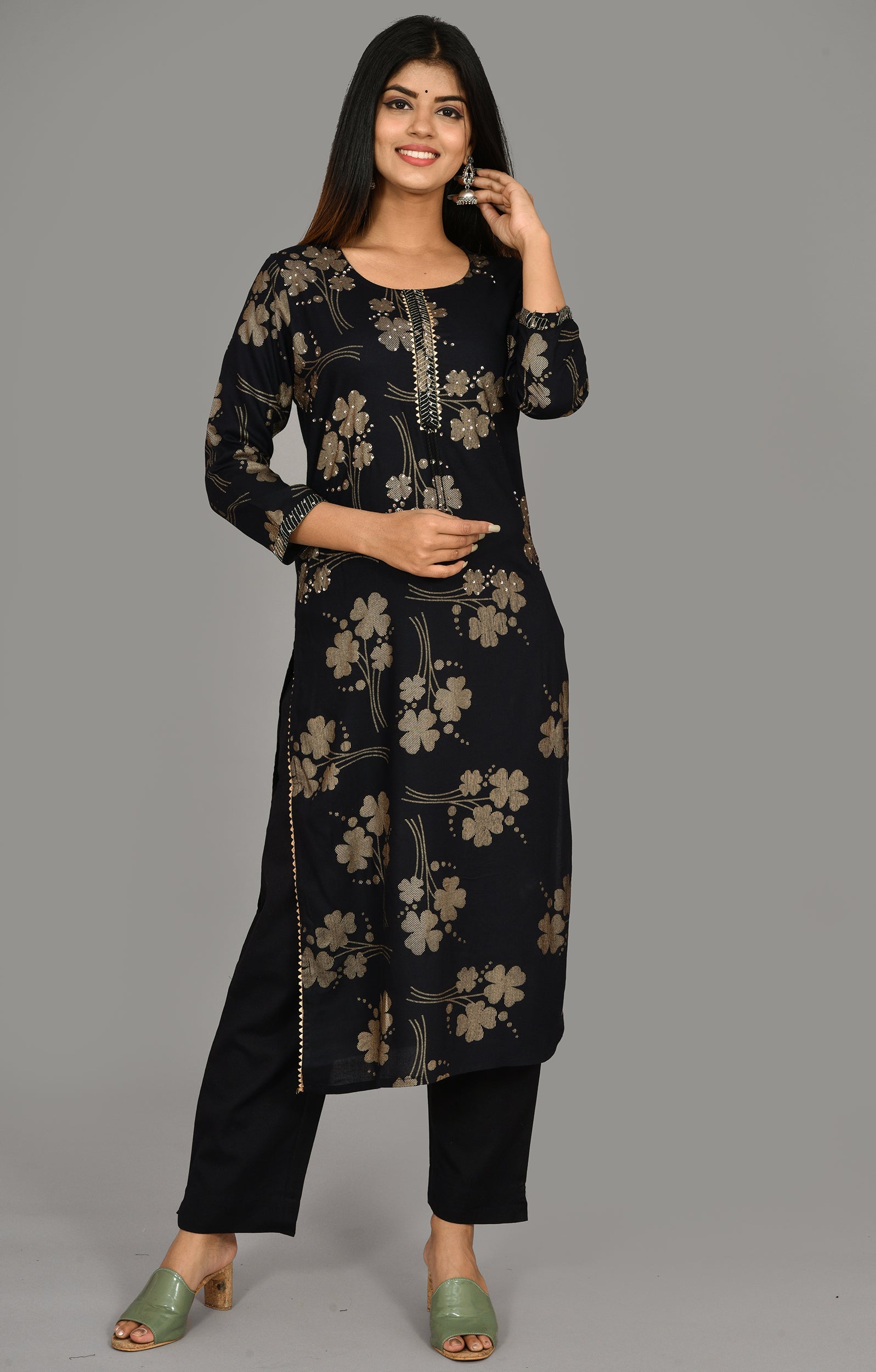 Kaajh Women's Black Printed Modal Kurta Pant Set | Grocsy