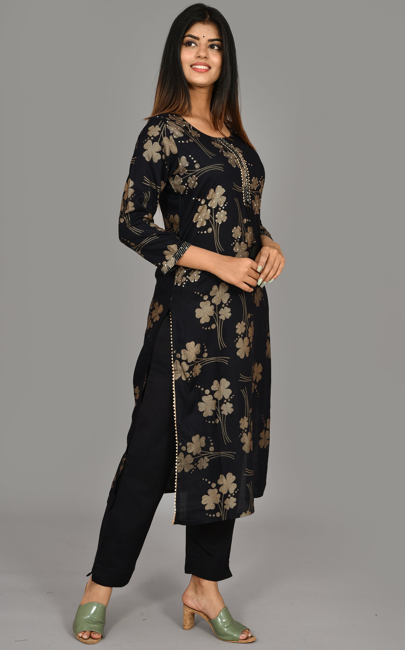 Kaajh Women's Black Printed Modal Kurta Pant Set | Grocsy