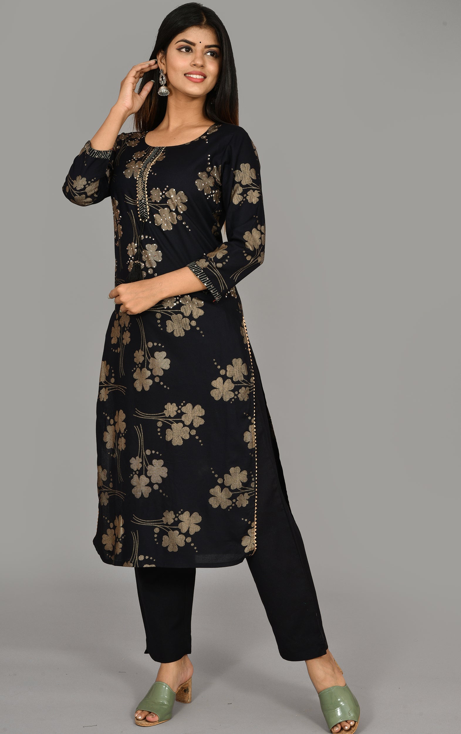 Kaajh Women's Black Printed Modal Kurta Pant Set | Grocsy