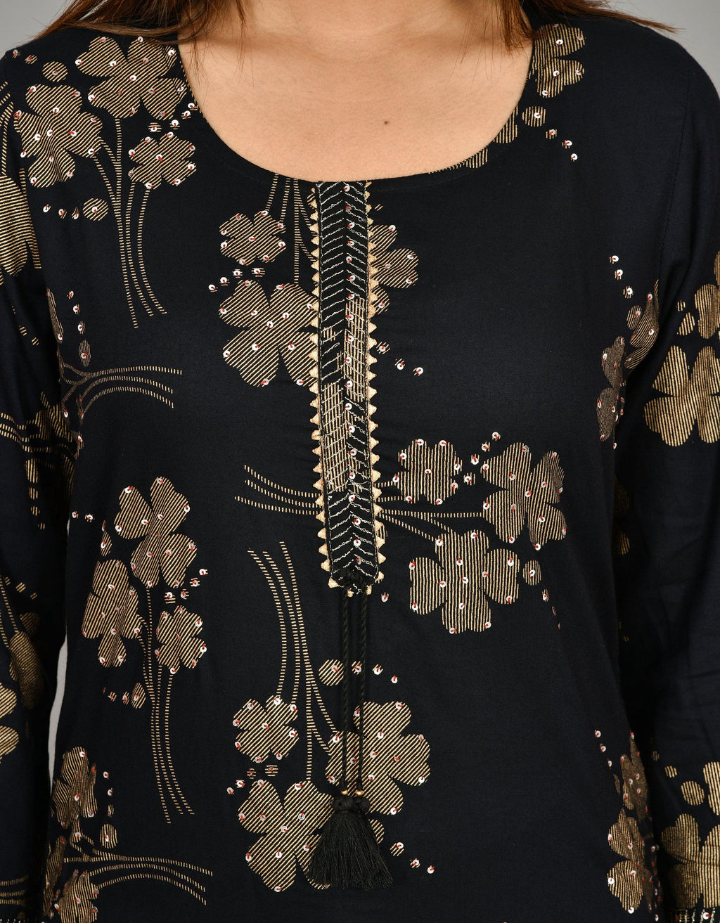 Kaajh Women's Black Printed Modal Kurta Pant Set | Grocsy