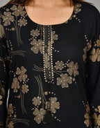Kaajh Women's Black Printed Modal Kurta Pant Set | Grocsy