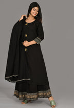 Kaajh Women's Black Metal Embellishment Printed Suit Set | Grocsy