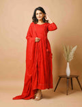 Kaajh Women's Red Zari Embellishment Angrakha Suit Set | Grocsy