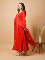 Kaajh Women's Red Zari Embellishment Angrakha Suit Set | Grocsy