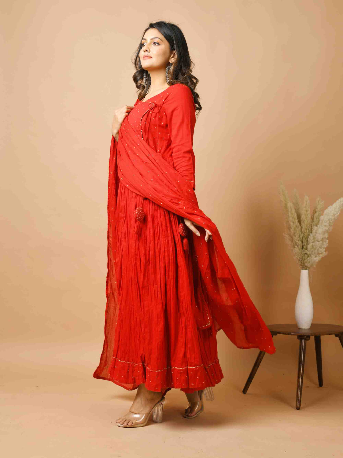 Kaajh Women's Red Zari Embellishment Angrakha Suit Set | Grocsy