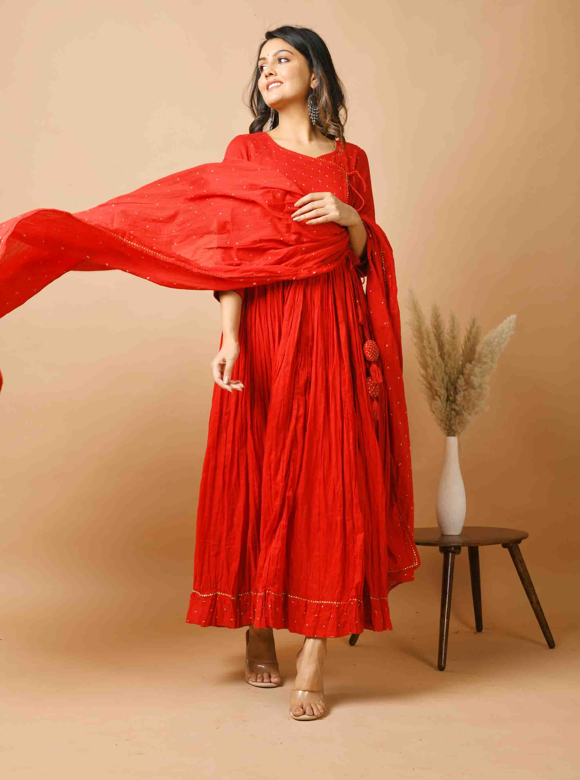 Kaajh Women's Red Zari Embellishment Angrakha Suit Set | Grocsy
