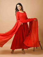 Kaajh Women's Red Zari Embellishment Angrakha Suit Set | Grocsy
