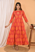 Kaajh Women's Orange Printed Anarkali Kurta | Grocsy