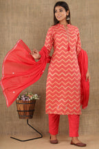 Kaajh Women's Pink Zigzag Print Suit Set | Grocsy