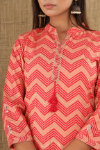 Kaajh Women's Pink Zigzag Print Suit Set | Grocsy