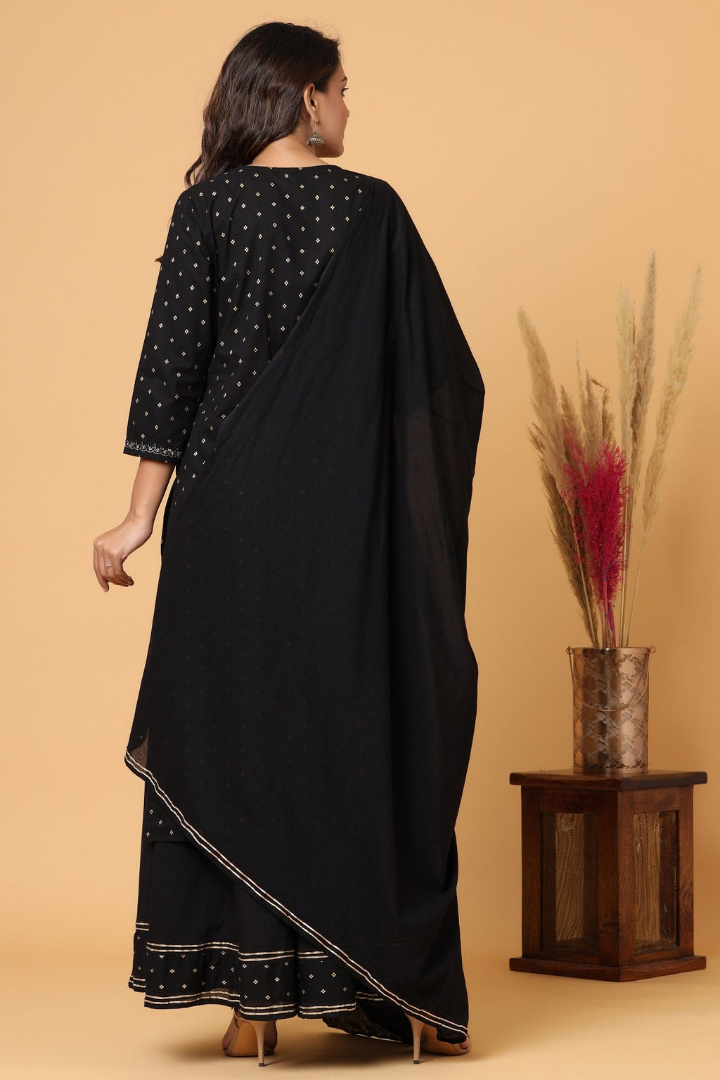 Kaajh Women's Black Gold Print Suit Set | Grocsy