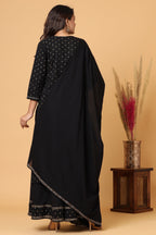 Kaajh Women's Black Gold Print Suit Set | Grocsy