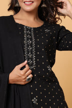 Kaajh Women's Black Gold Print Suit Set | Grocsy