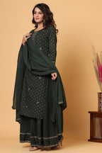 Kaajh Women's Green Gold Print Suit Set | Grocsy