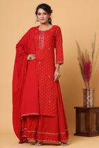 Kaajh Women's Red Gold Print Suit Set | Grocsy