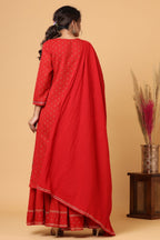 Kaajh Women's Red Gold Print Suit Set | Grocsy