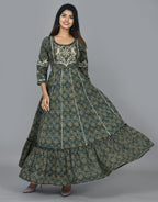 Kaajh Green Mirror Embroidery Anarkali Kurta For Women | Grocsy