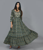 Kaajh Green Mirror Embroidery Anarkali Kurta For Women | Grocsy