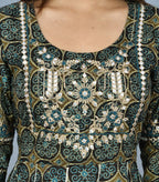 Kaajh Green Mirror Embroidery Anarkali Kurta For Women | Grocsy