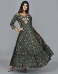 Kaajh Women's Green Zari Embroidery Anarkali Kurta | Grocsy