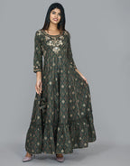 Kaajh Women's Green Zari Embroidery Anarkali Kurta | Grocsy