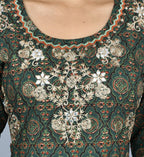 Kaajh Women's Green Zari Embroidery Anarkali Kurta | Grocsy
