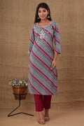 Kaajh Women's Maroon Lahariya Cotton Kurta Pant Set | Grocsy