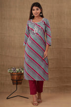 Kaajh Women's Maroon Lahariya Cotton Kurta Pant Set | Grocsy